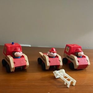 Vintage 1970’s 3 Toy Firetrucks Firemen go up and down- Hong Kong.